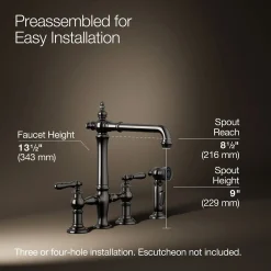 Three-hole bridge kitchen sink faucet with side sprayer^Kohler Outlet