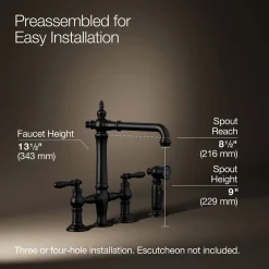 Three-hole bridge kitchen sink faucet with side sprayer^Kohler Outlet