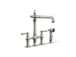Three-hole bridge kitchen sink faucet with side sprayer^Kohler Outlet