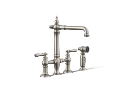 Three-hole bridge kitchen sink faucet with side sprayer^Kohler Outlet