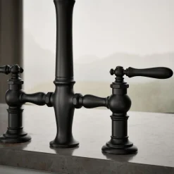 Three-hole bridge kitchen sink faucet with side sprayer^Kohler Outlet