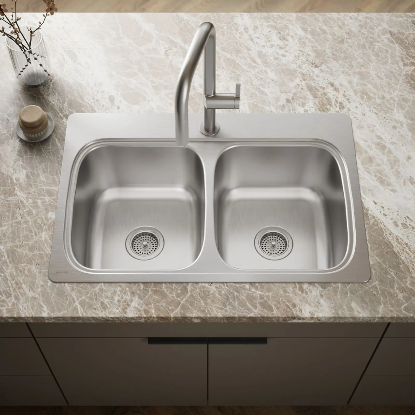 33" top-mount double-bowl kitchen sink^Kohler New