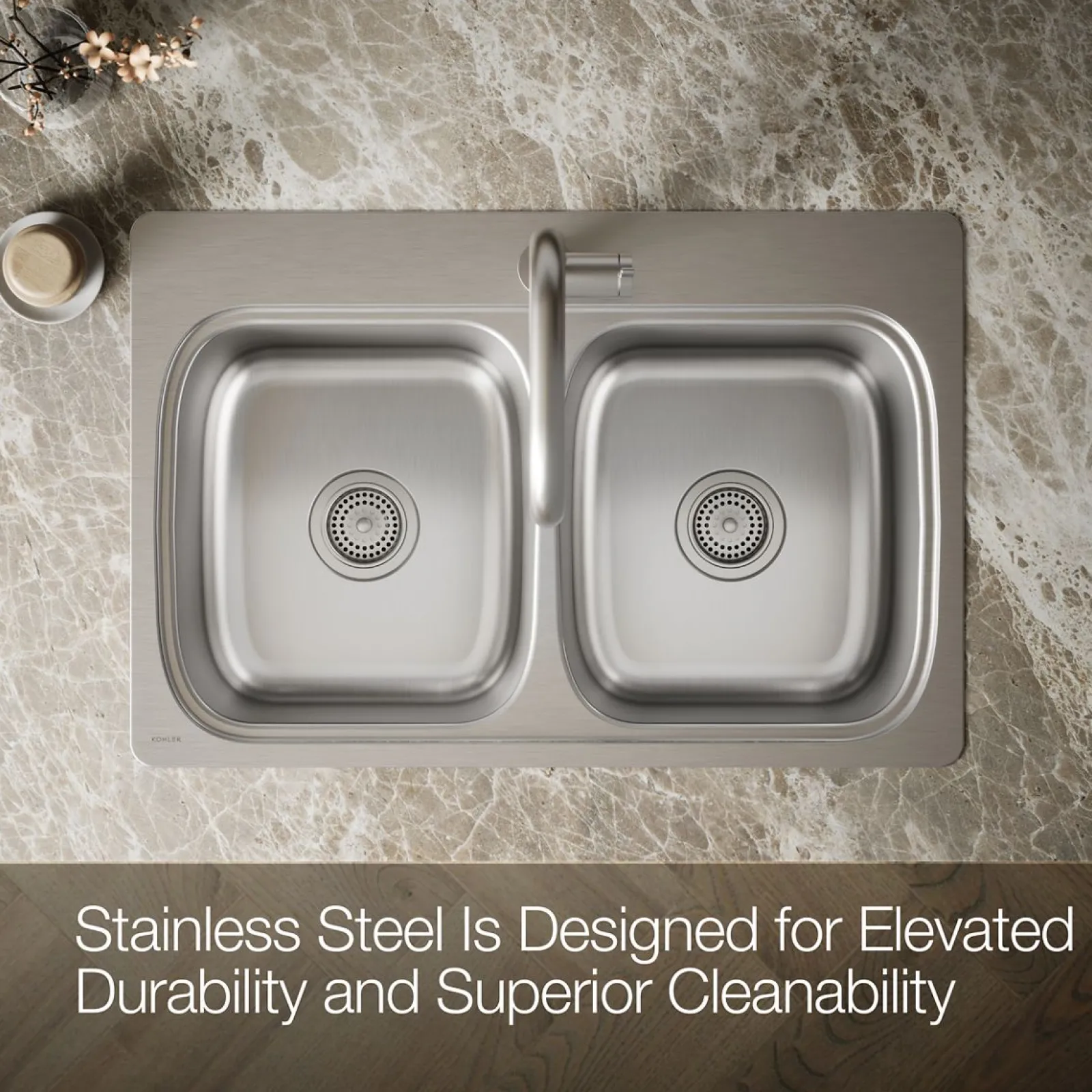 33" top-mount double-bowl kitchen sink^Kohler New