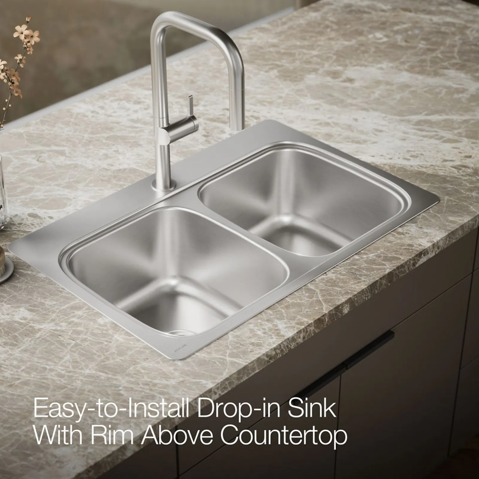 33" top-mount double-bowl kitchen sink^Kohler New