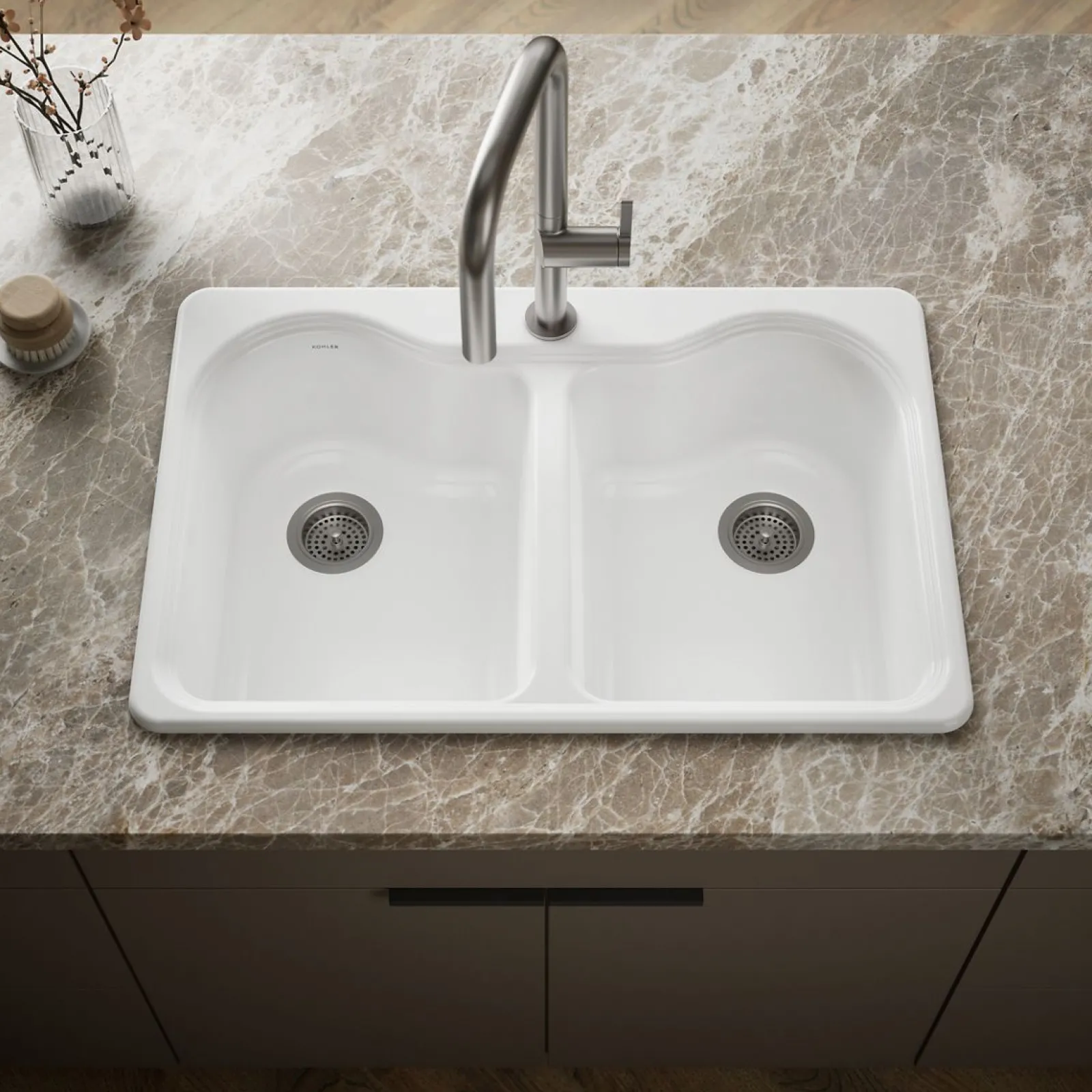 33" top-mount double-bowl kitchen sink^Kohler New