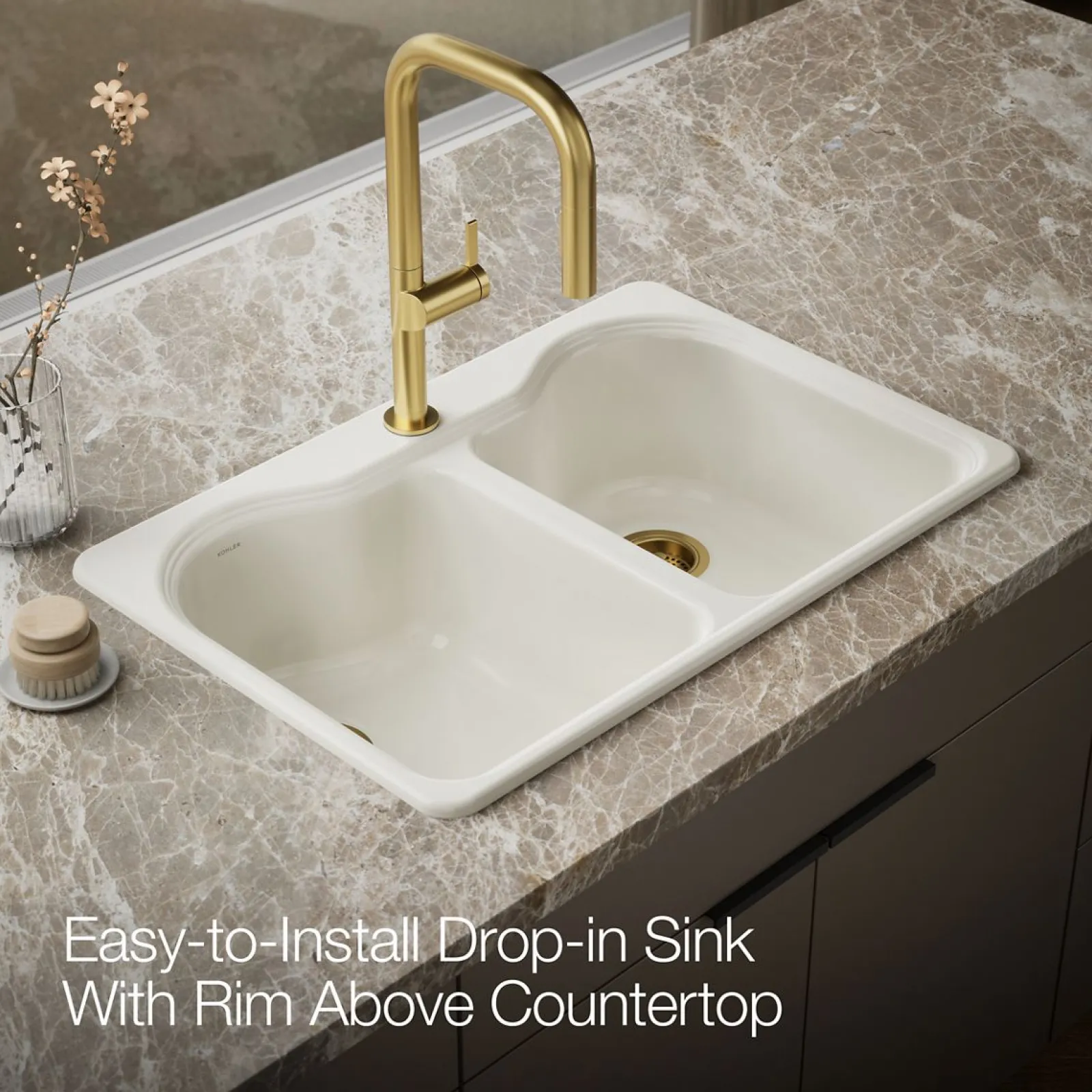 33" top-mount double-bowl kitchen sink^Kohler New