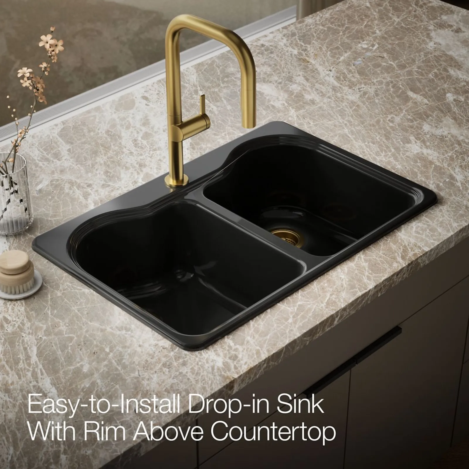 33" top-mount double-bowl kitchen sink^Kohler New