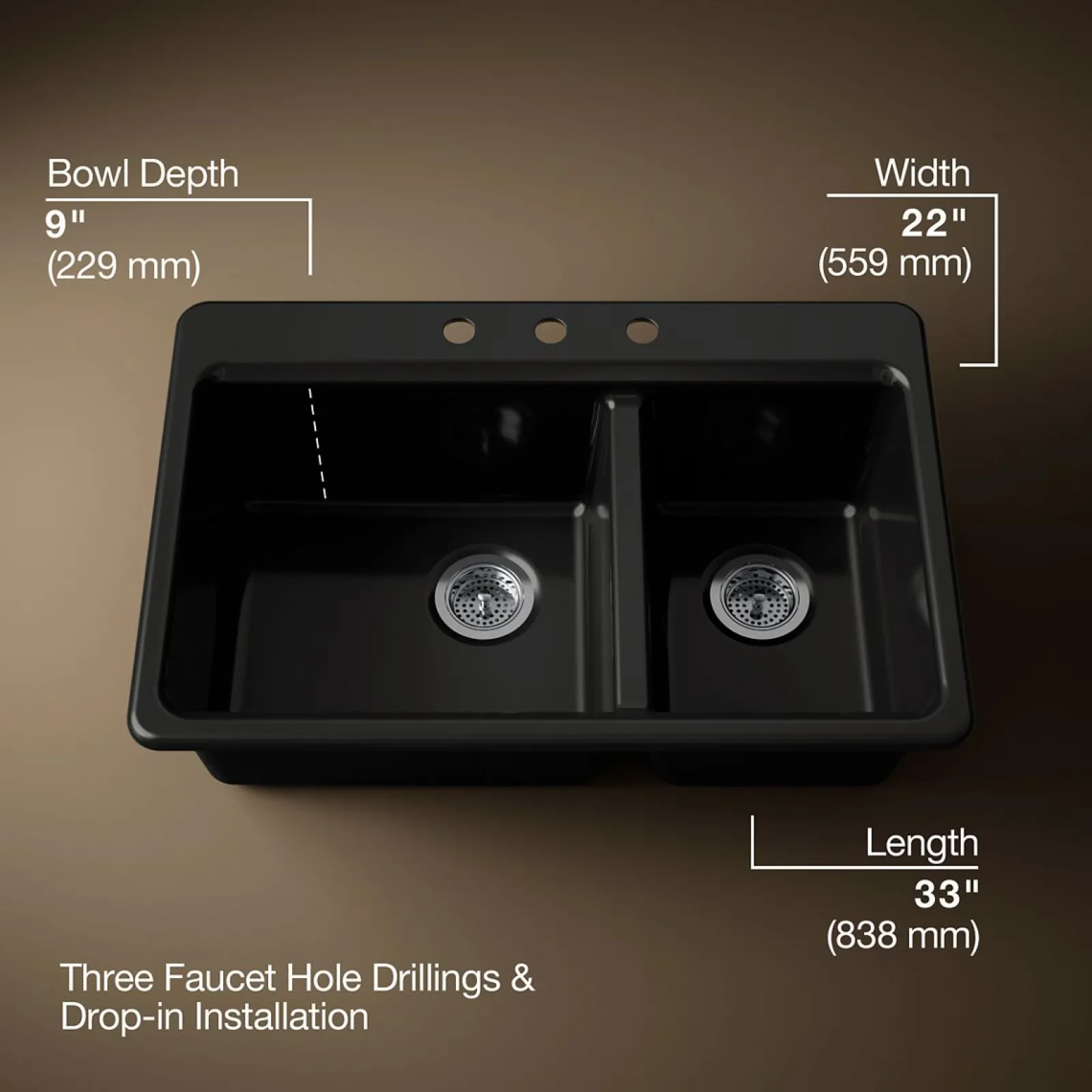 33" top-mount double-bowl kitchen sink^Kohler Outlet