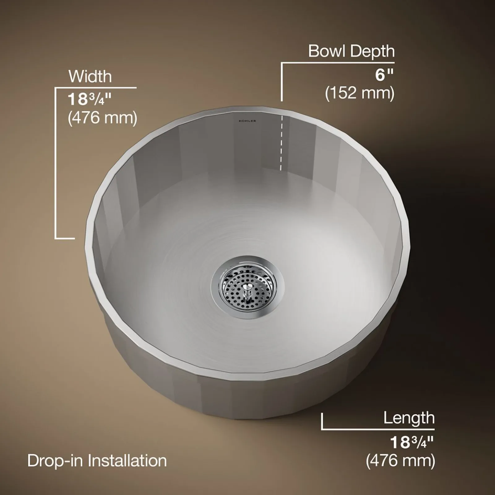 18-3/4" top-mount single-bowl bar sink^Kohler