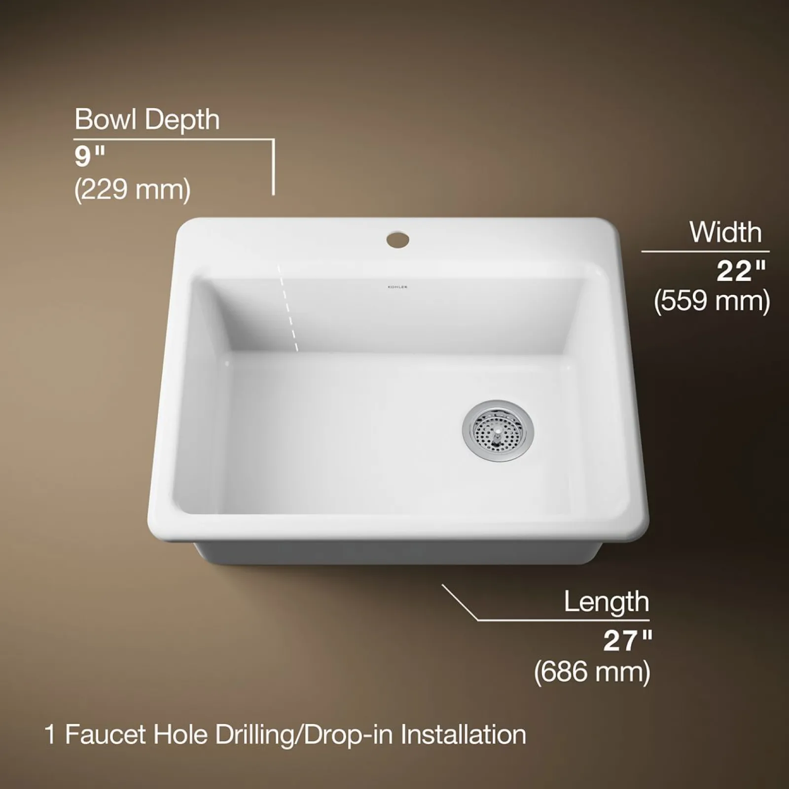 27" top-mount single-bowl kitchen sink^Kohler Outlet