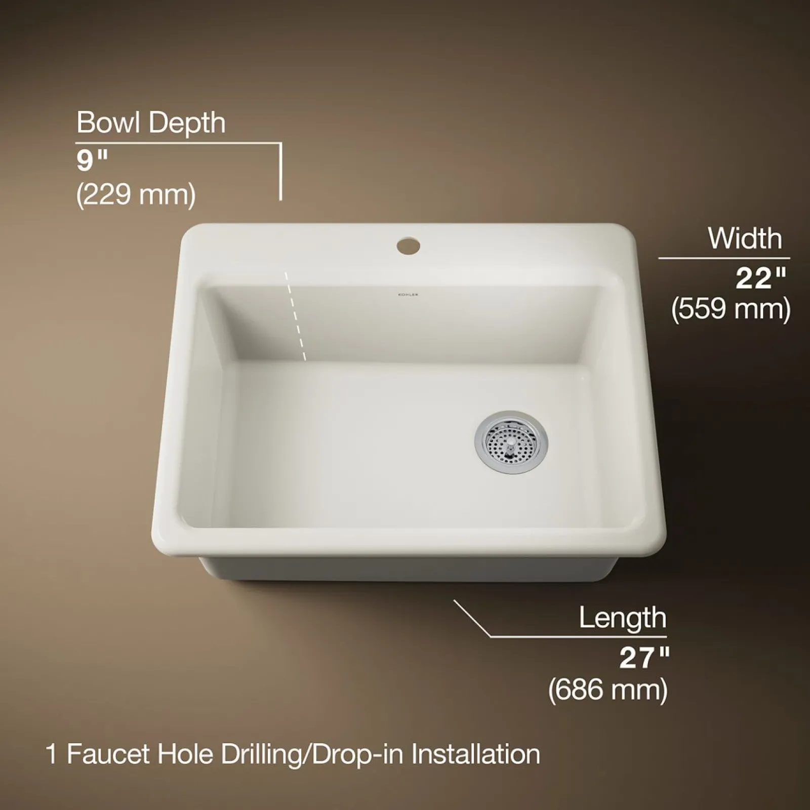 27" top-mount single-bowl kitchen sink^Kohler Outlet