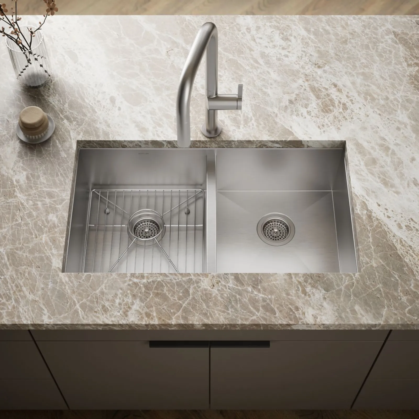 33" top-/undermount double-bowl kitchen sink^Kohler New