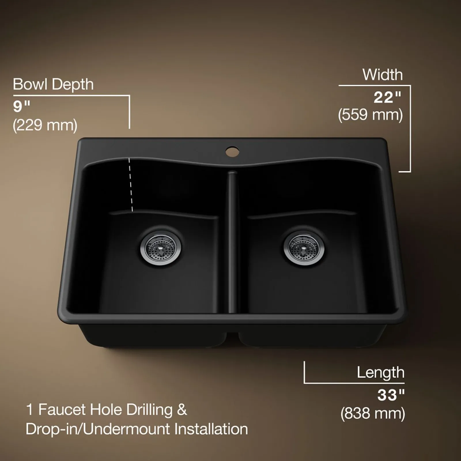 33" top-/undermount double-bowl kitchen sink^Kohler Discount