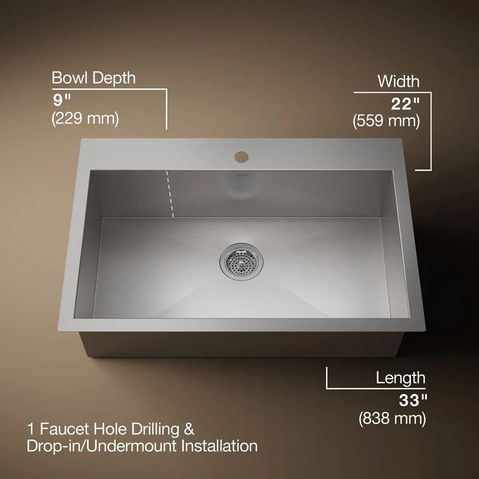 33" top-/undermount single-bowl kitchen sink^Kohler New