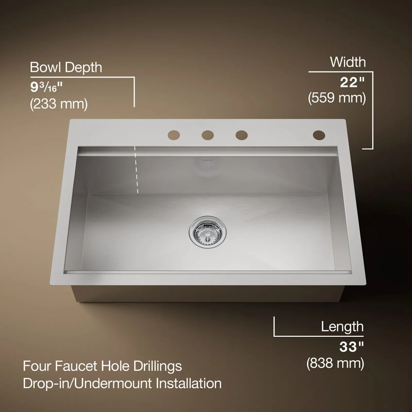 33" top-/undermount single-bowl kitchen sink^Kohler New