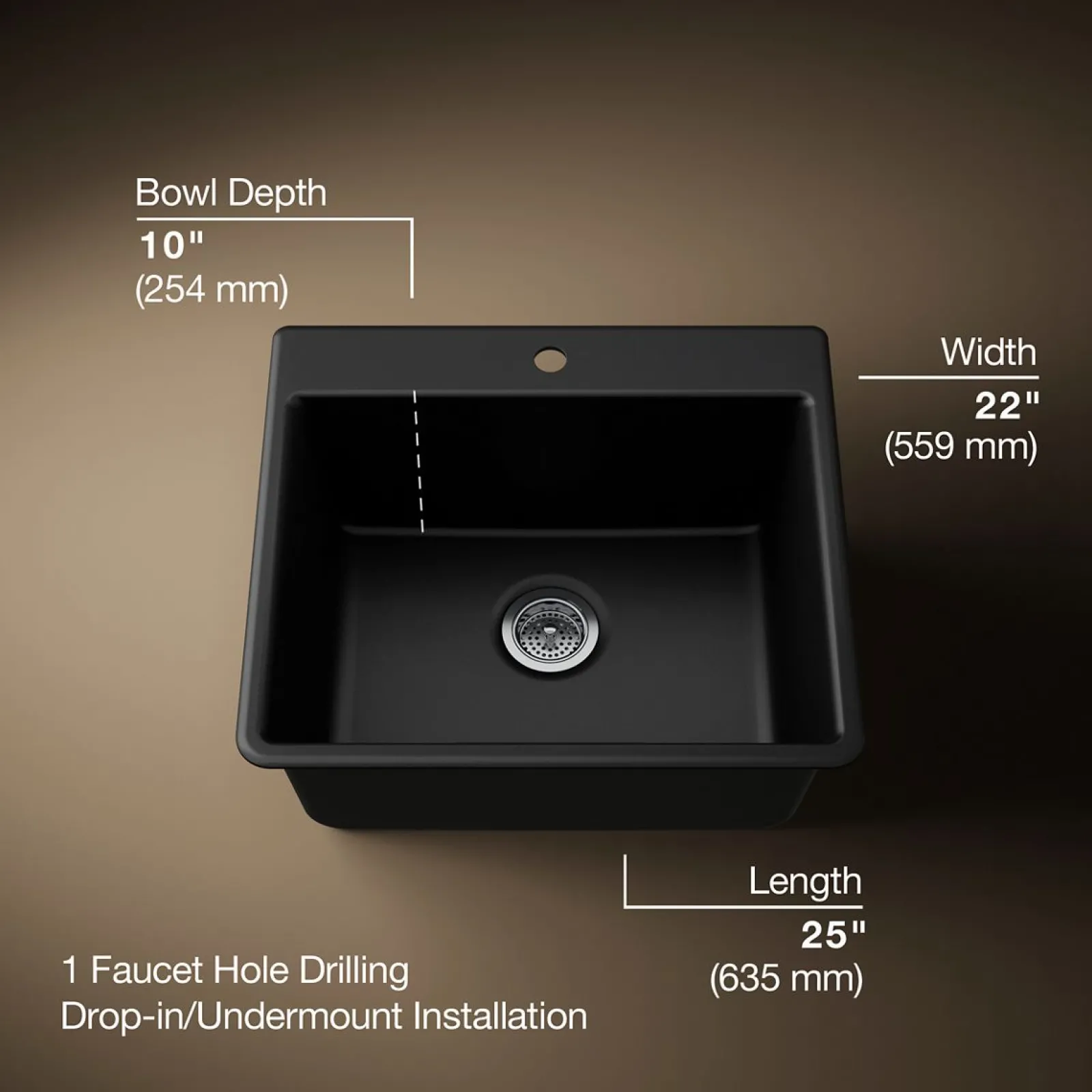 25" top-/undermount single-bowl kitchen sink^Kohler