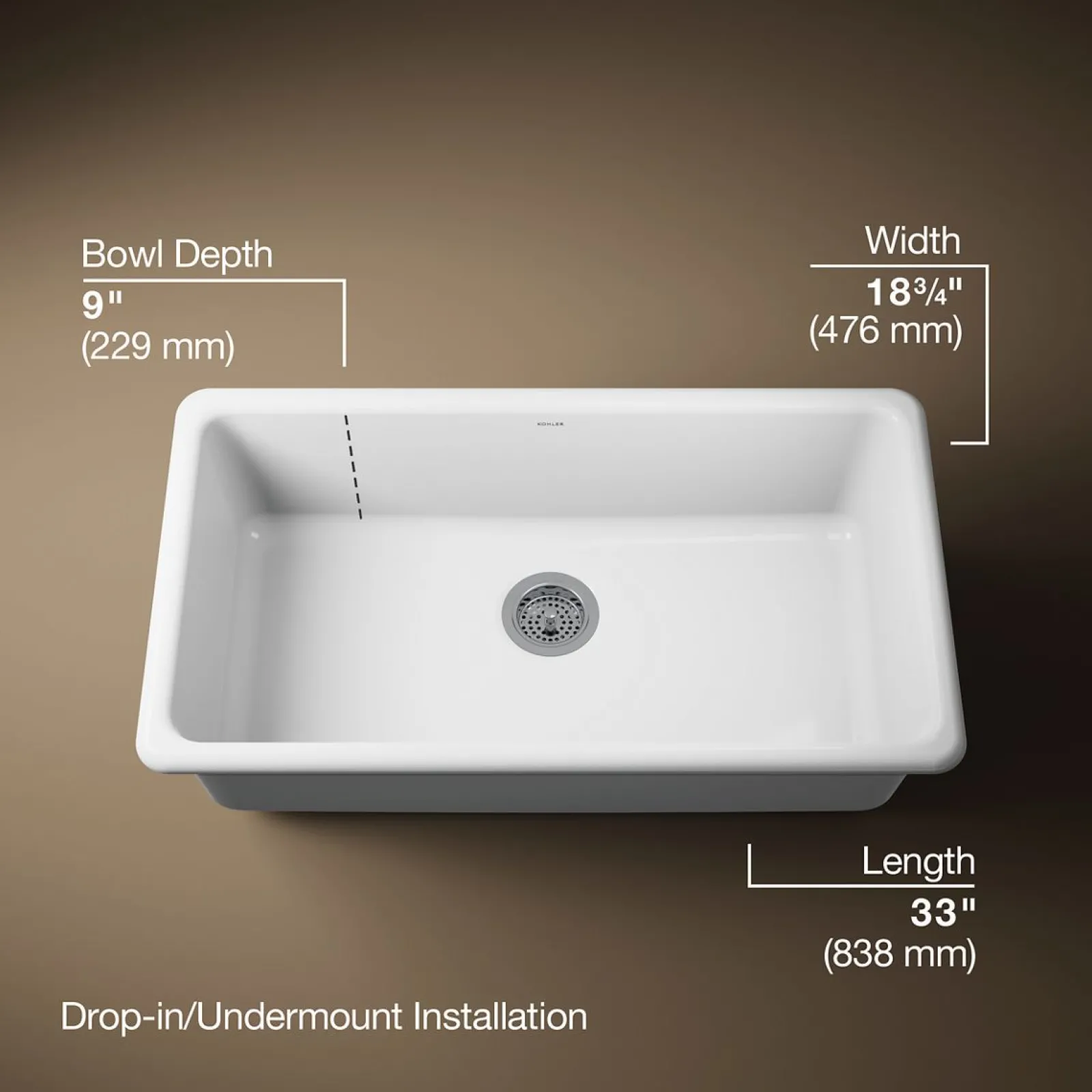 33" top-/undermount single-bowl kitchen sink^Kohler Best