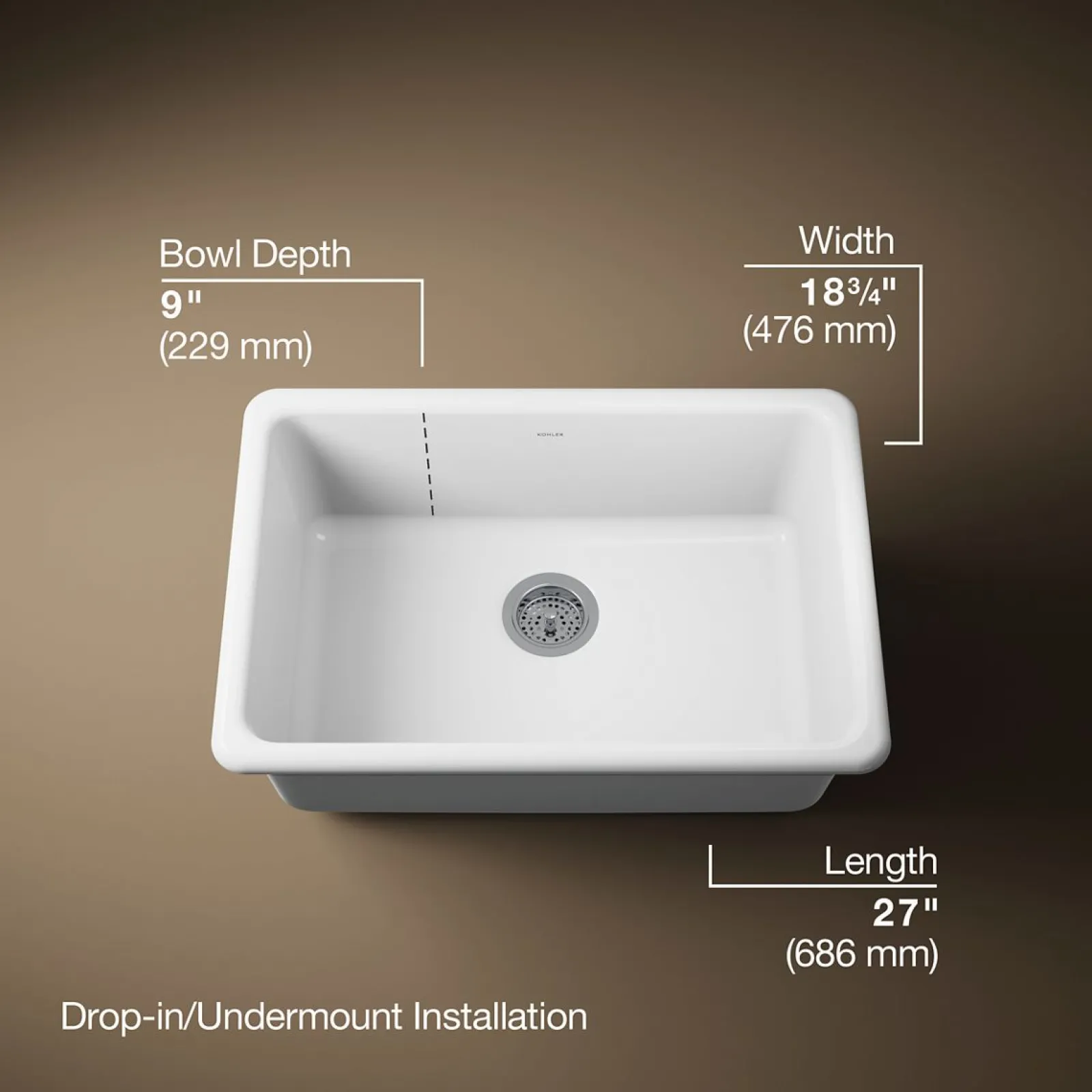 27" top-/undermount single-bowl kitchen sink^Kohler New