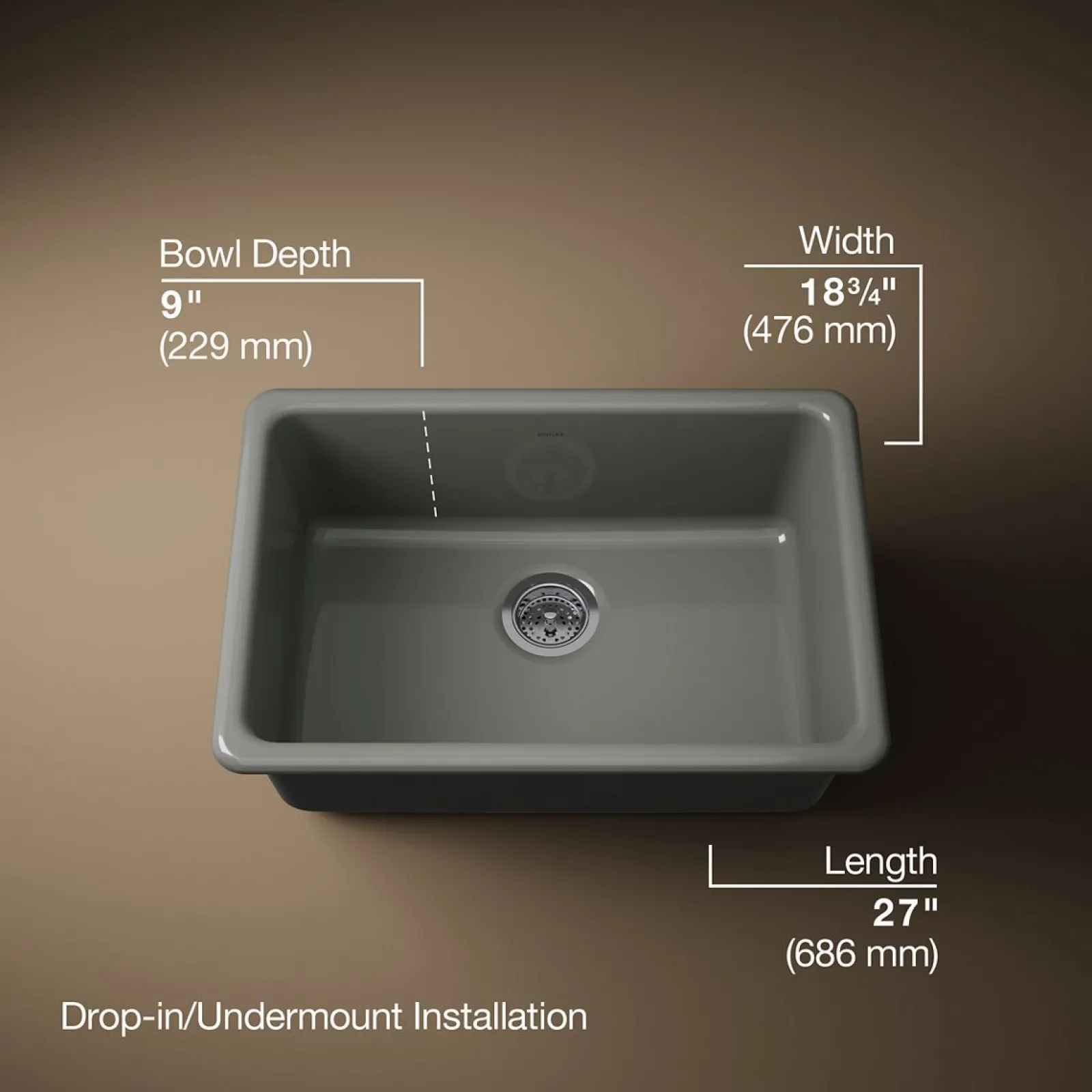 27" top-/undermount single-bowl kitchen sink^Kohler New