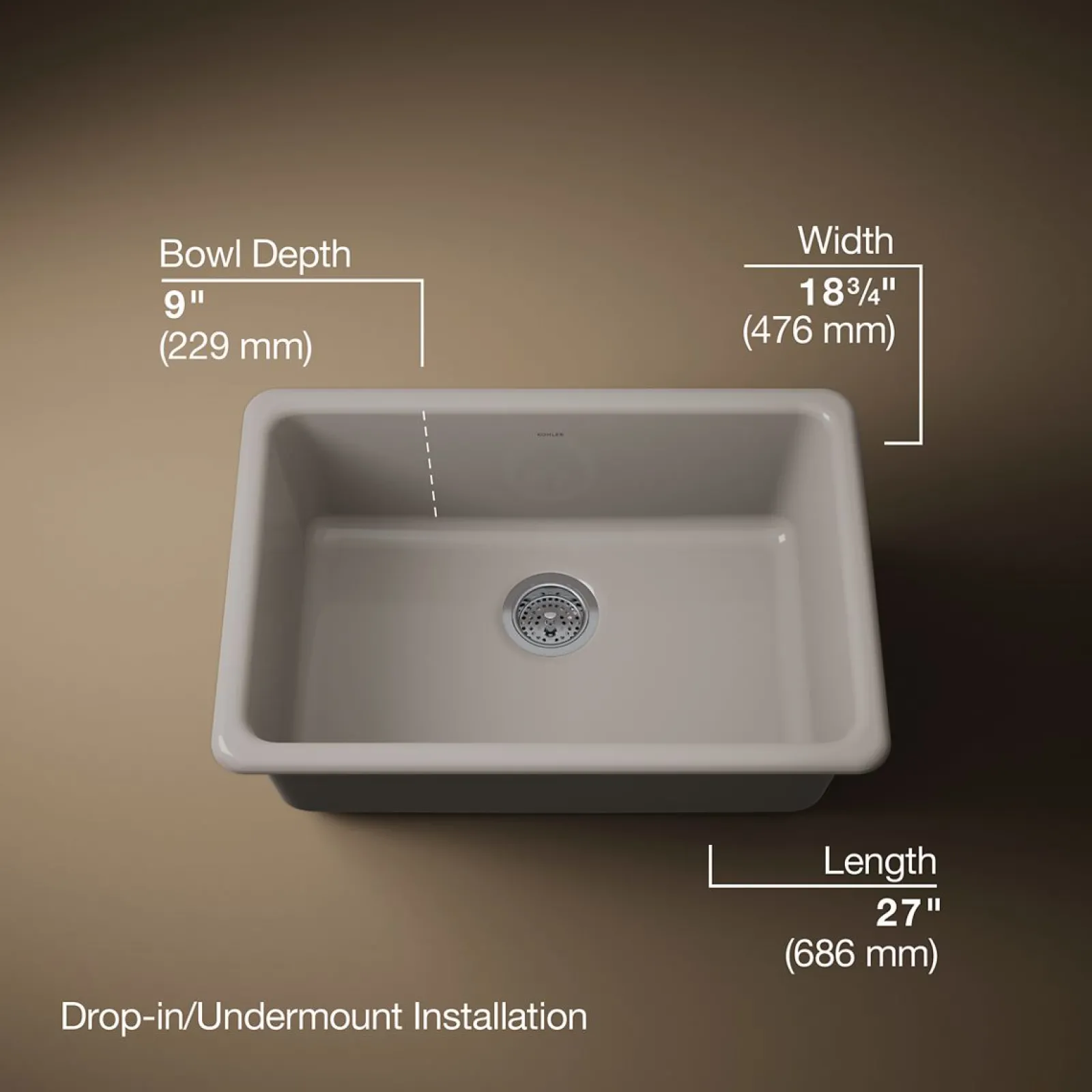 27" top-/undermount single-bowl kitchen sink^Kohler New