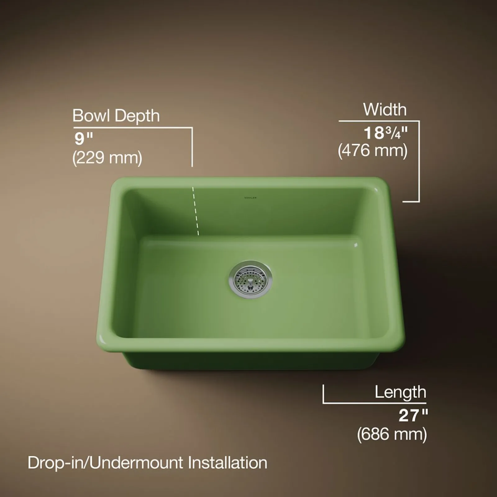 27" top-/undermount single-bowl kitchen sink^Kohler New