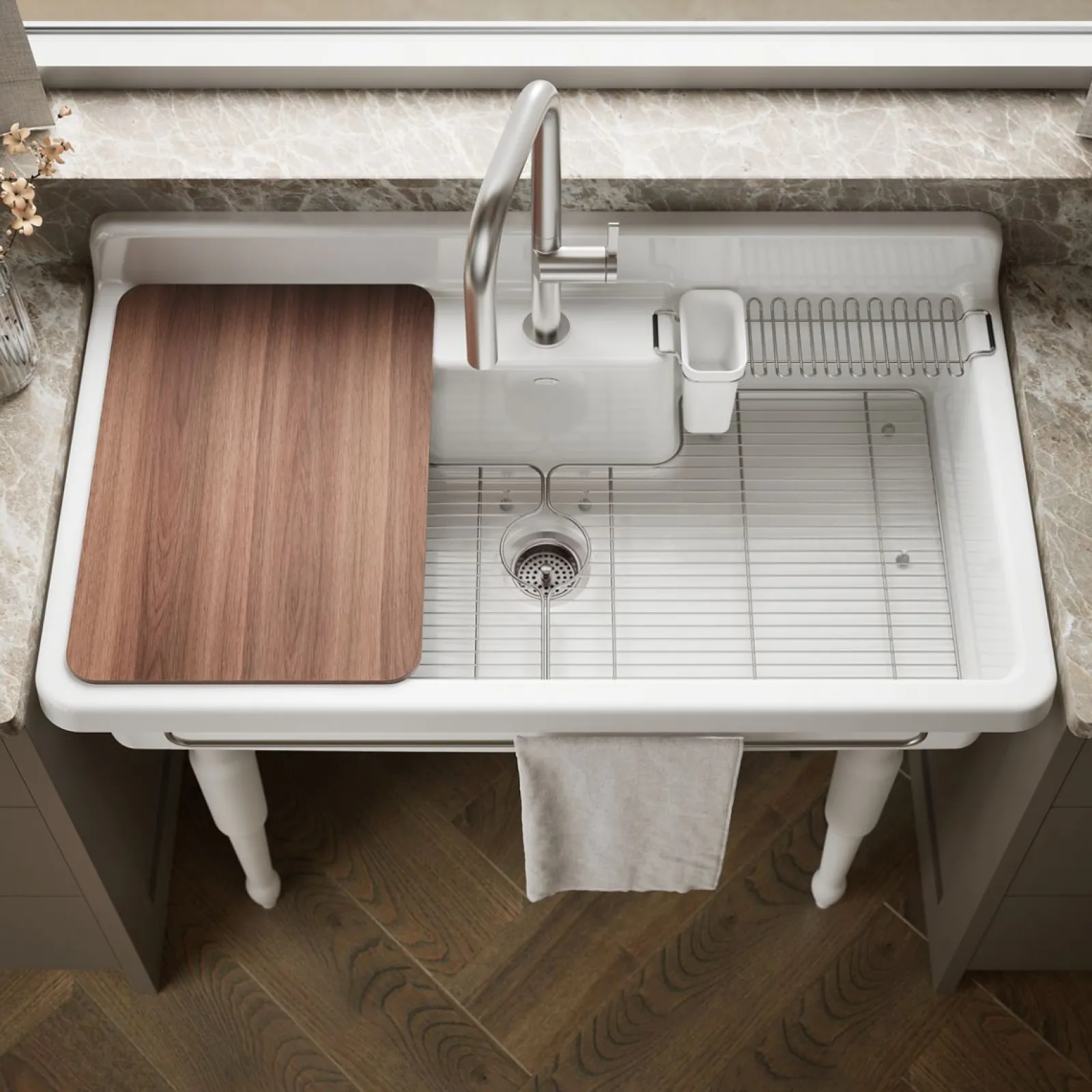 45" top-/wall-mount single-bowl workstation farmhouse kitchen sink^Kohler New