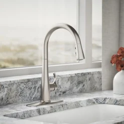 Touchless pull-down kitchen sink faucet with three-function sprayhead^Kohler Clearance