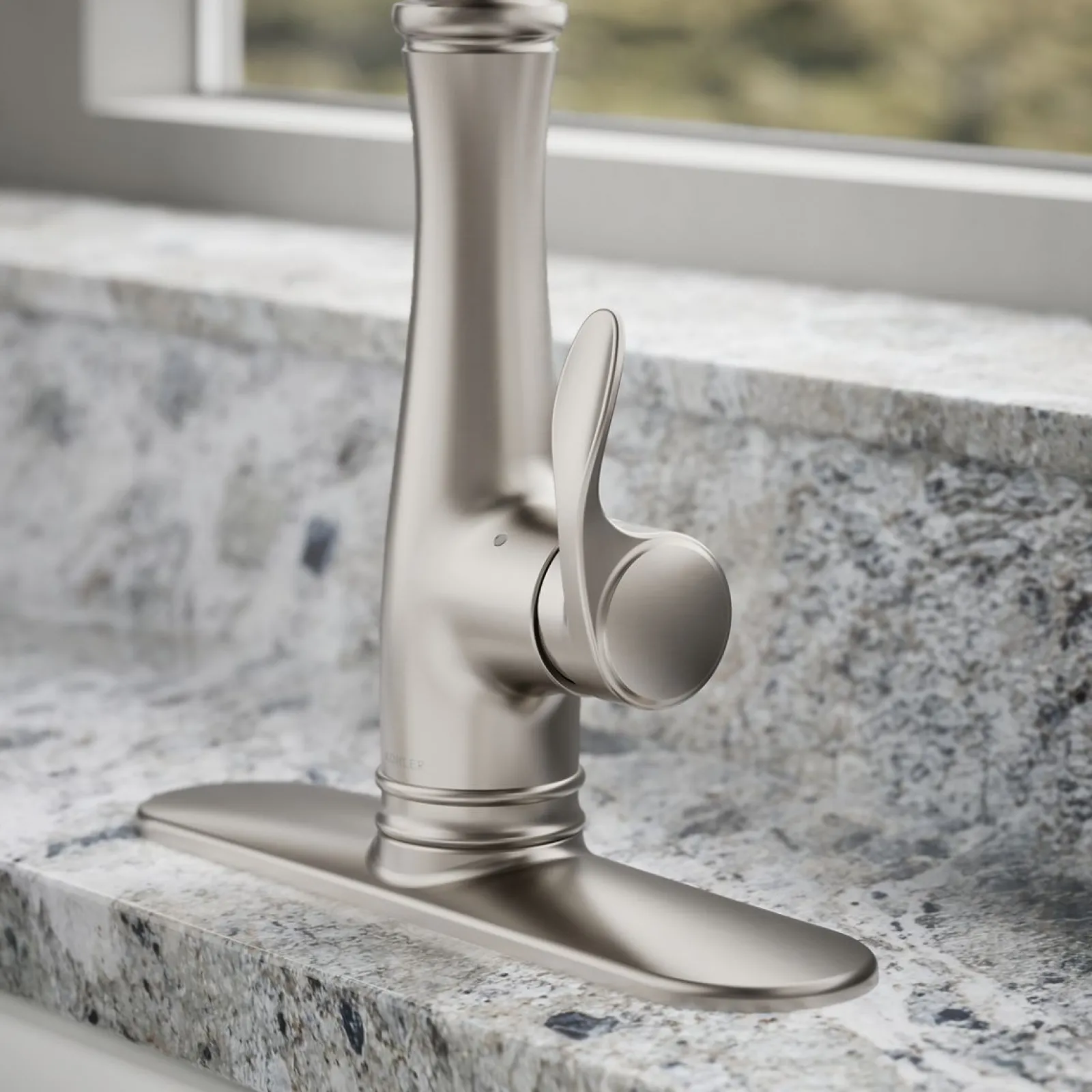 Touchless pull-down kitchen sink faucet with three-function sprayhead^Kohler