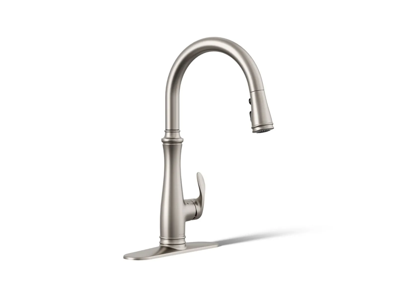 Touchless pull-down kitchen sink faucet with three-function sprayhead^Kohler
