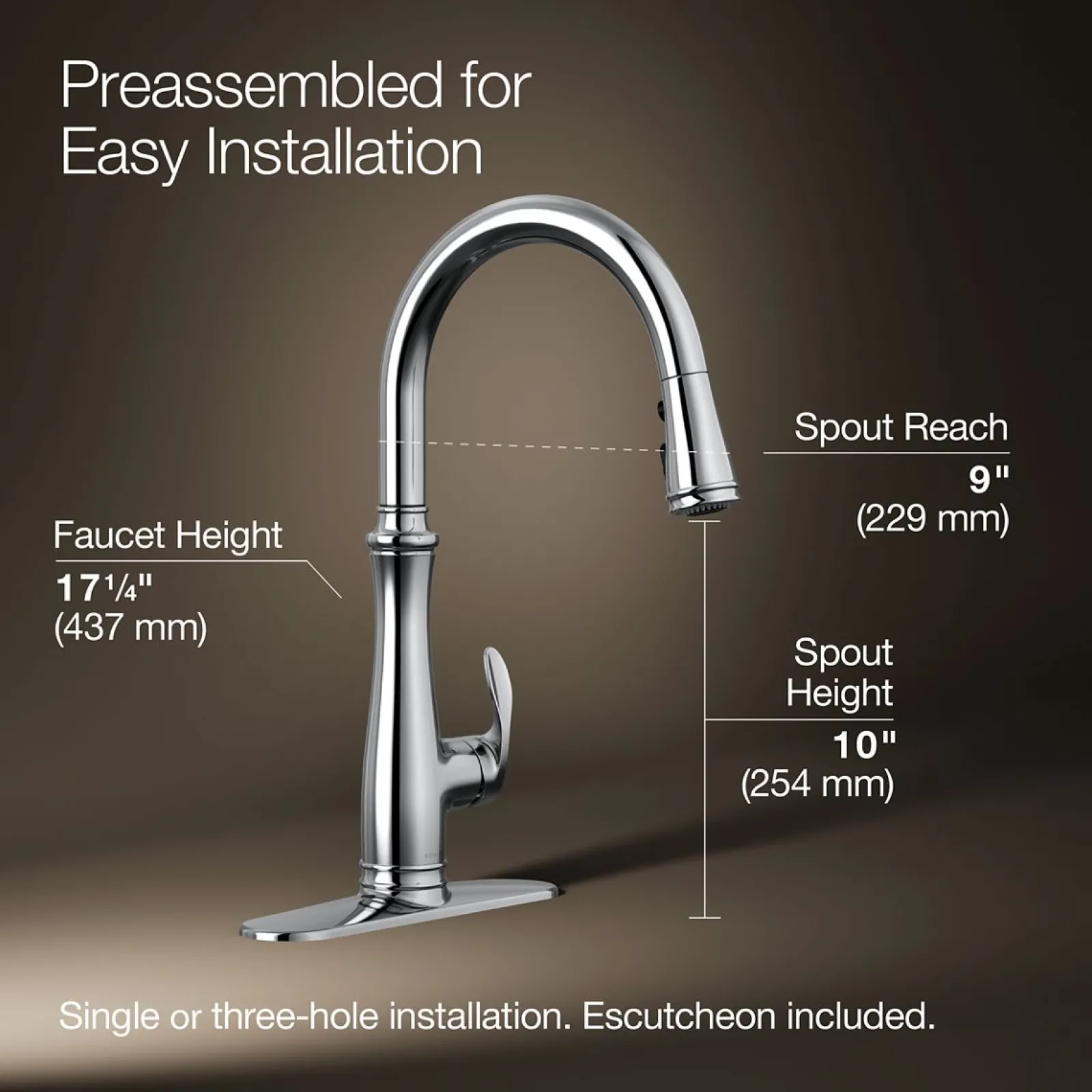 Touchless pull-down kitchen sink faucet with three-function sprayhead^Kohler