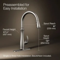 Touchless pull-down kitchen sink faucet with three-function sprayhead^Kohler