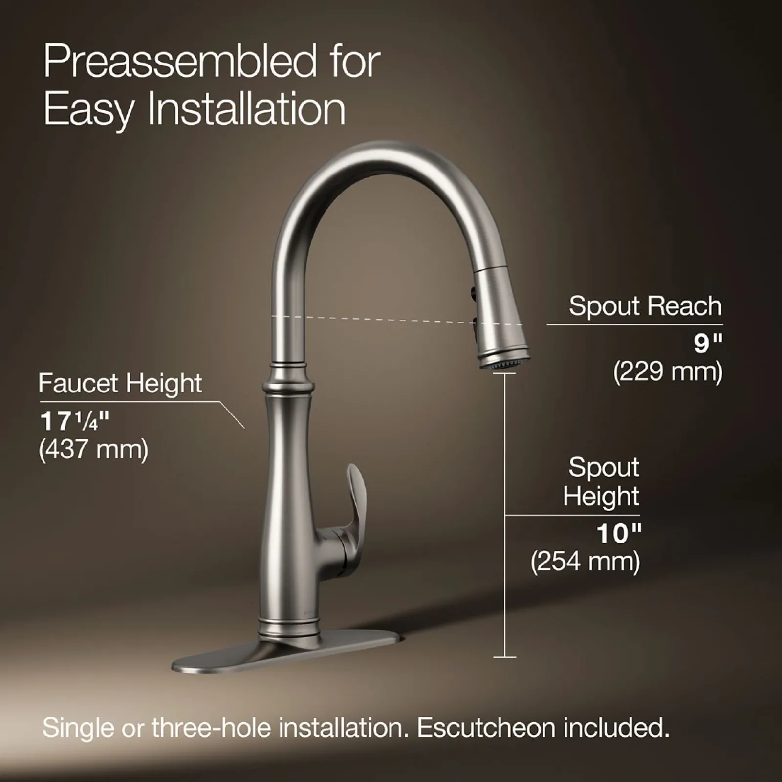 Touchless pull-down kitchen sink faucet with three-function sprayhead^Kohler