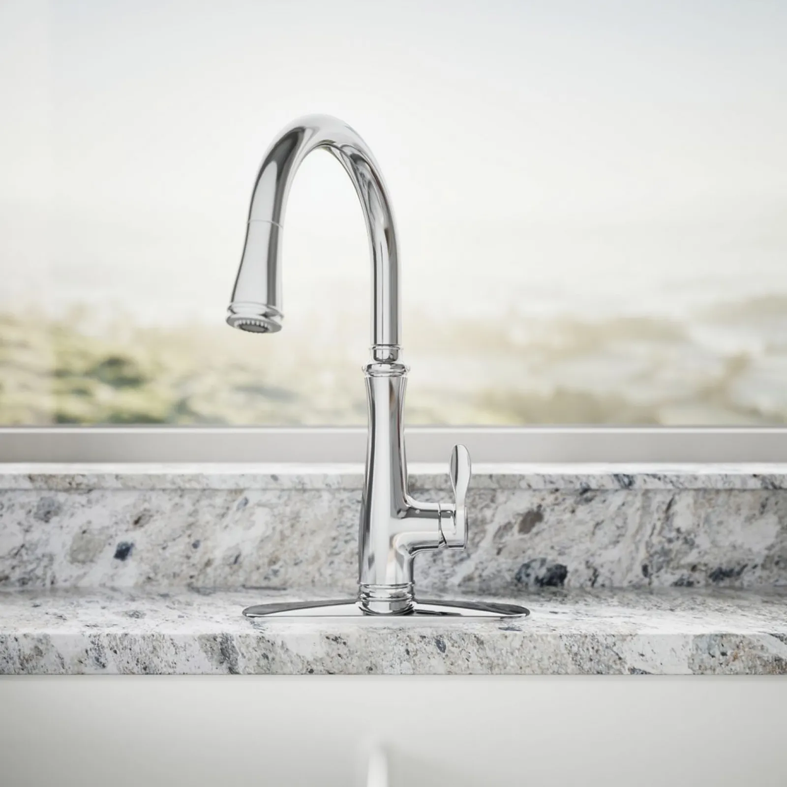 Touchless pull-down kitchen sink faucet with three-function sprayhead^Kohler