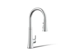 Touchless pull-down kitchen sink faucet with three-function sprayhead^Kohler