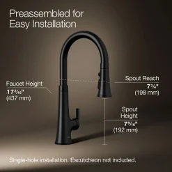 Touchless pull-down kitchen sink faucet with three-function sprayhead^Kohler