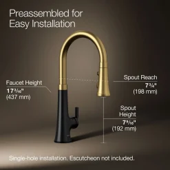 Touchless pull-down kitchen sink faucet with three-function sprayhead^Kohler