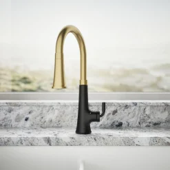 Touchless pull-down kitchen sink faucet with three-function sprayhead^Kohler