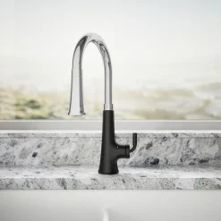 Touchless pull-down kitchen sink faucet with three-function sprayhead^Kohler