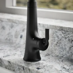 Touchless pull-down kitchen sink faucet with three-function sprayhead^Kohler