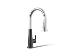 Touchless pull-down kitchen sink faucet with three-function sprayhead^Kohler