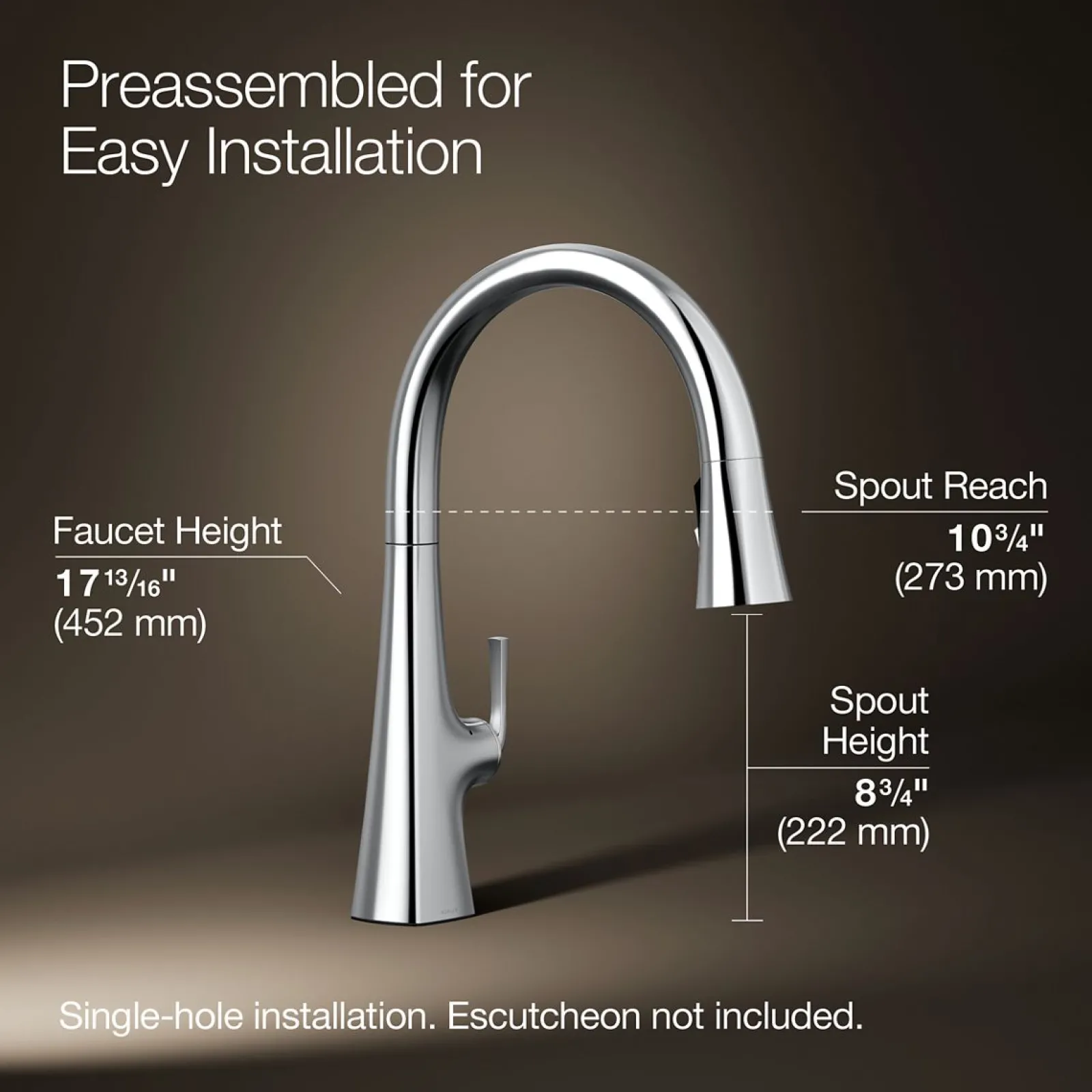 Touchless pull-down kitchen sink faucet with three-function sprayhead^Kohler