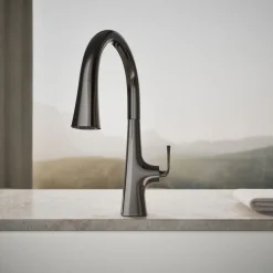Touchless pull-down kitchen sink faucet with three-function sprayhead^Kohler