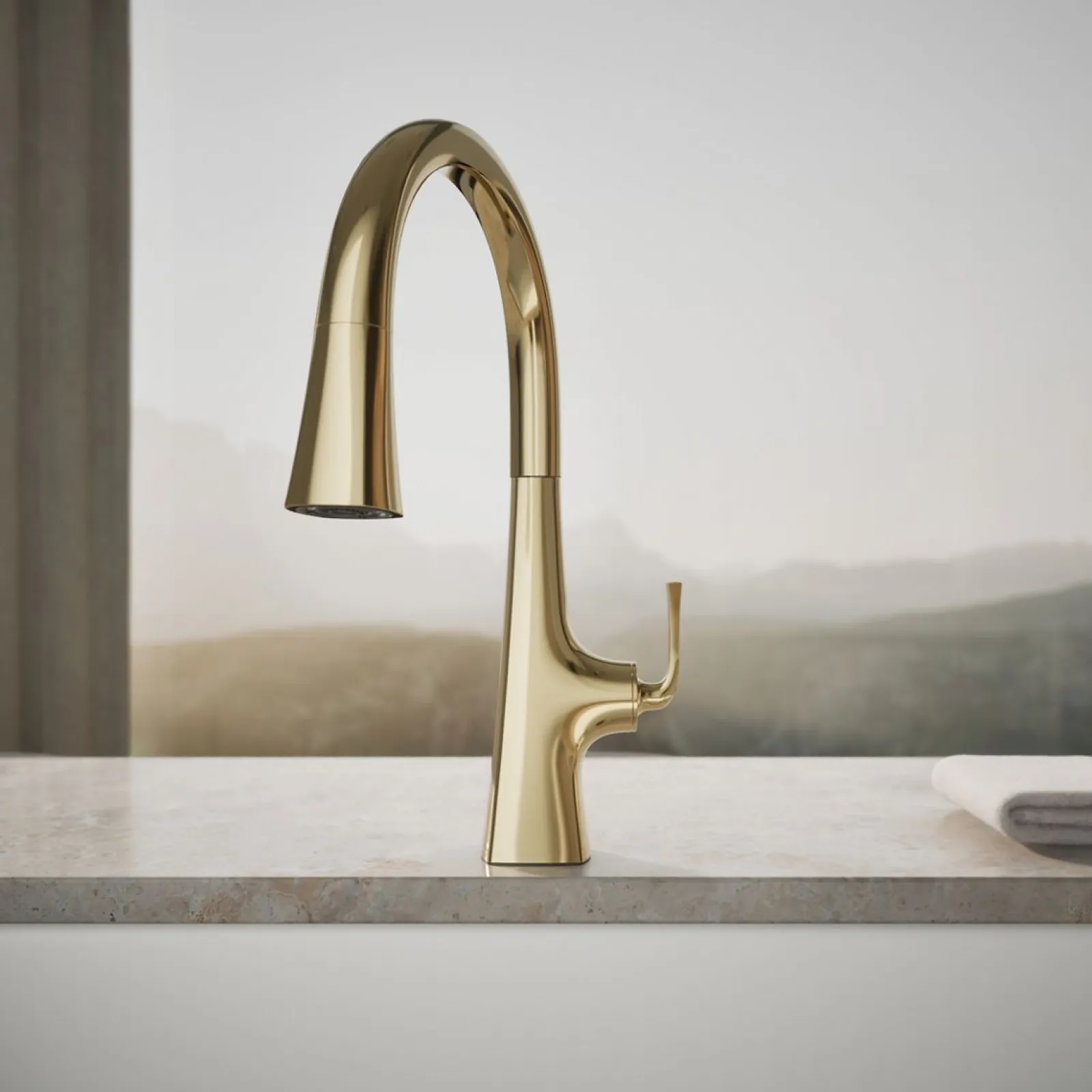 Touchless pull-down kitchen sink faucet with three-function sprayhead^Kohler