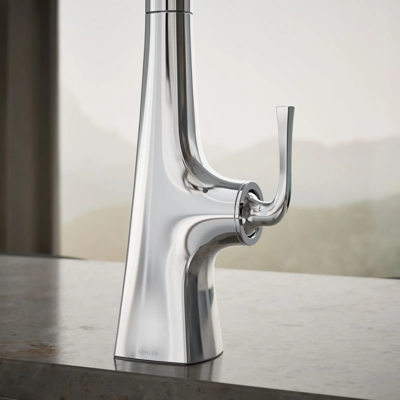 Touchless pull-down kitchen sink faucet with three-function sprayhead^Kohler