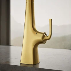Touchless pull-down kitchen sink faucet with three-function sprayhead^Kohler