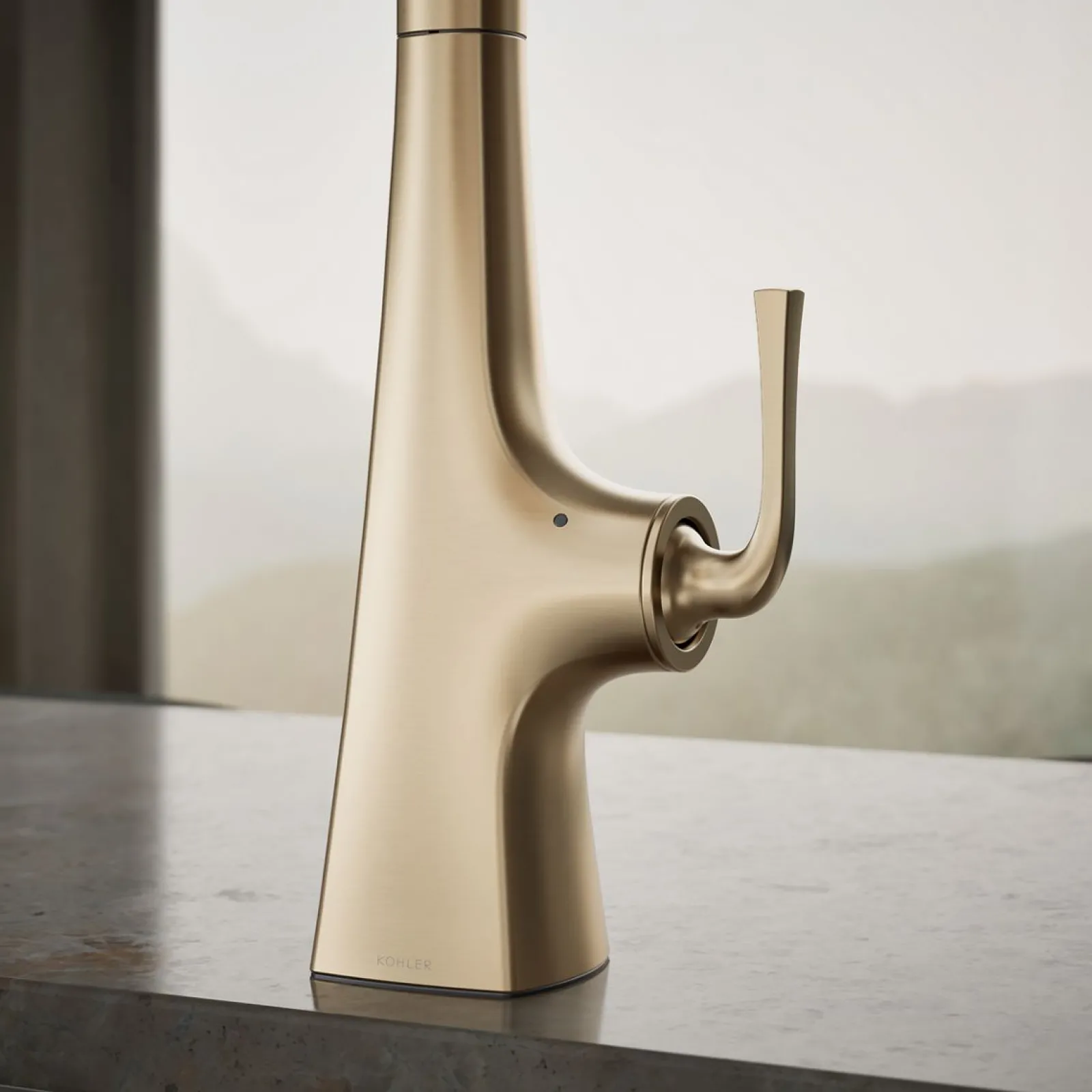 Touchless pull-down kitchen sink faucet with three-function sprayhead^Kohler