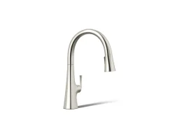 Touchless pull-down kitchen sink faucet with three-function sprayhead^Kohler