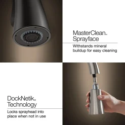 Touchless pull-down kitchen sink faucet with three-function sprayhead^Kohler