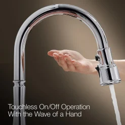 Touchless pull-down kitchen sink faucet with three-function sprayhead^Kohler