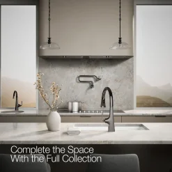 Touchless pull-down kitchen sink faucet with three-function sprayhead^Kohler